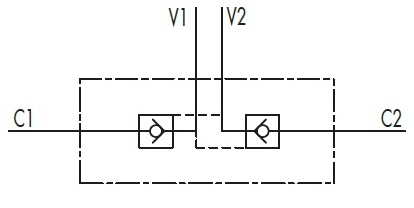 Гидравлическая схема обозначения V0010-VBPDE 1/4 L - двусторонний гидрозамок