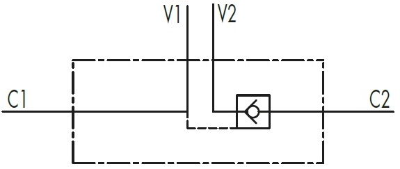 Гидравлическая схема обозначения V0090/SE-VBPSE 1/4 L 2 CEXC - Гидрозамок одностороннего действия