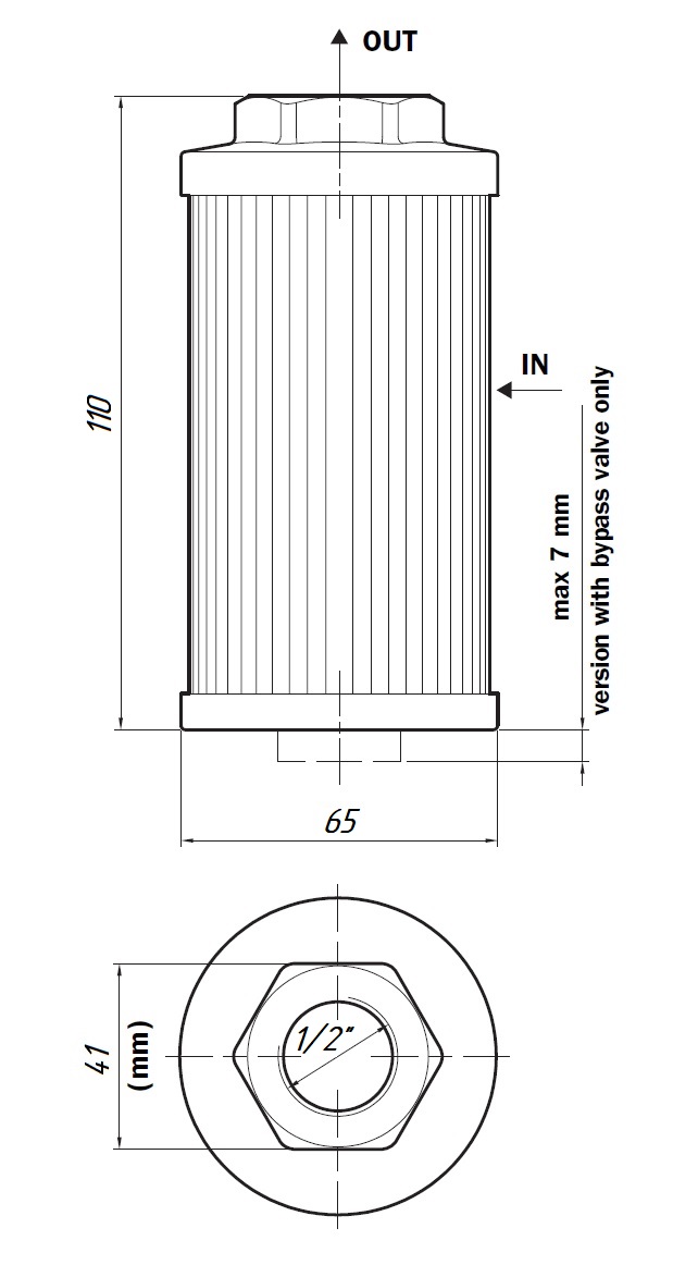 Размеры всасывающего фильтра STR0651-1-2