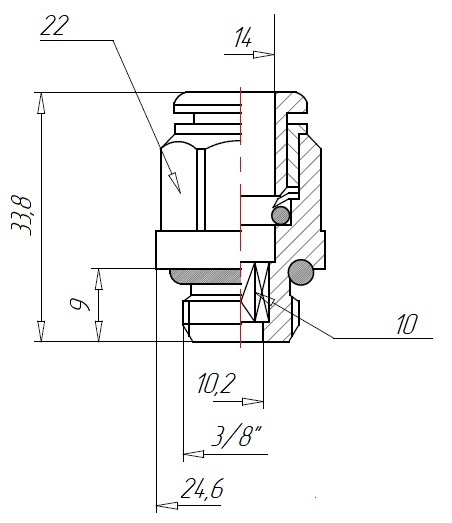 2001016 - 3/8 - 14 мм, Фитинг цанговый прямой PUSH-IN, RL1, наружная резьба