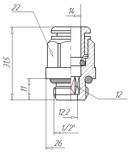 2001017 - 1/2 - 14 мм, Фитинг цанговый прямой PUSH-IN, RL1, наружная резьба