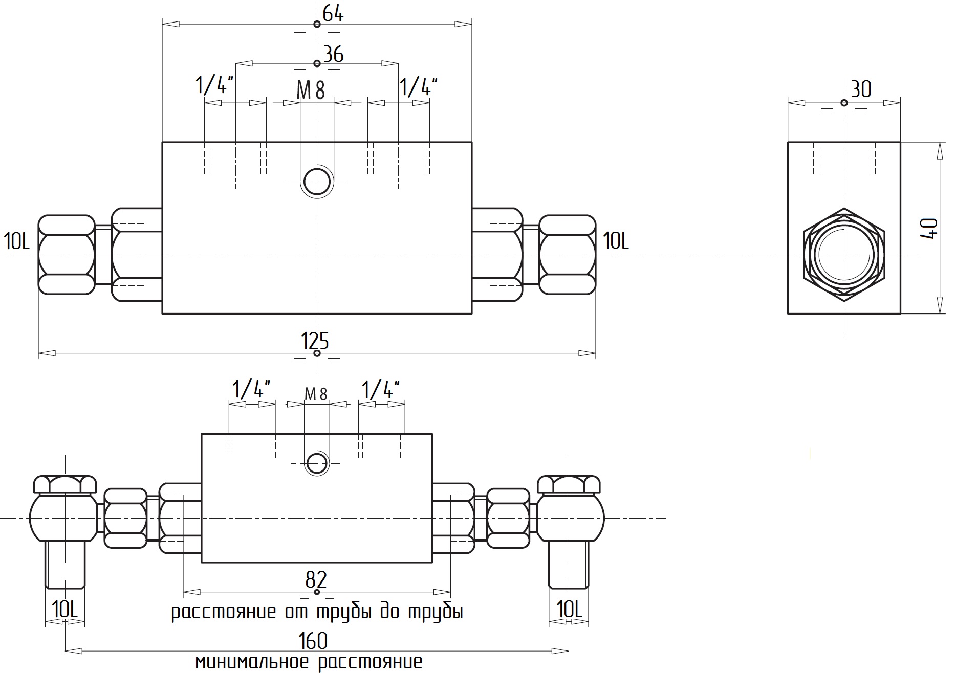 Гидравлическая схема обозначения V0091-VBPDE 1/4 L 2 C.EX.C. - двусторонний гидрозамок