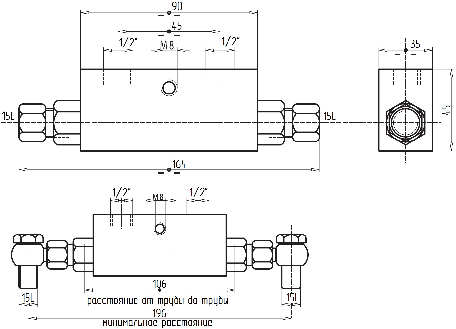 Гидравлическая схема обозначения V0135-VBPDE 1/2 L 2 C.C. - двусторонний гидрозамок