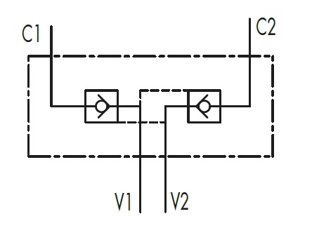 Гидравлическая схема обозначения V0187-VBPDE 3/8” FL - L3=62 - двусторонний гидрозамок