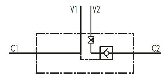 Гидравлическая схема обозначения V0072/SE-VBPSE 1/4 L c/RUBINETTO - Гидрозамок одностороннего действия