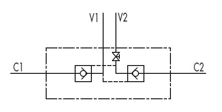 Гидравлическая схема обозначения V0072-VBPDE 1/4 L c/RUBINETTO - двусторонний гидрозамок