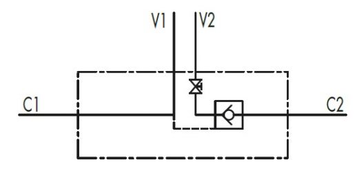 Гидравлическая схема обозначения V0076/SE-VBPSE 1/2 L c/RUBINETTO - Гидрозамок одностороннего действия