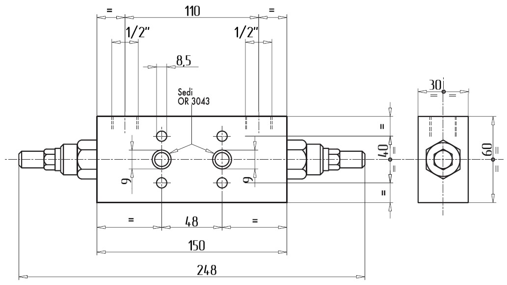 Габаритные размеры V0434-VBCD 12 DE/FL Подпорно-тормозной клапан двусторонний