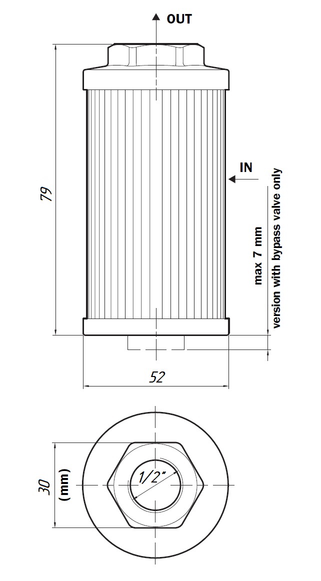 Размеры всасывающего фильтра STR 0502-1