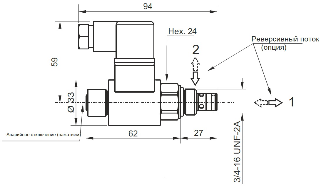 Габариты MDV30E0000 - электромагнитный клапан НЗ 2/2(распределитель)SAE08, 3/4-16UNF