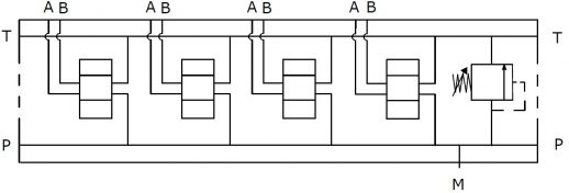 Гидравлическая схема плита - EA-06-21-38-04-1-3-H - плита CETOP 3, 4 места