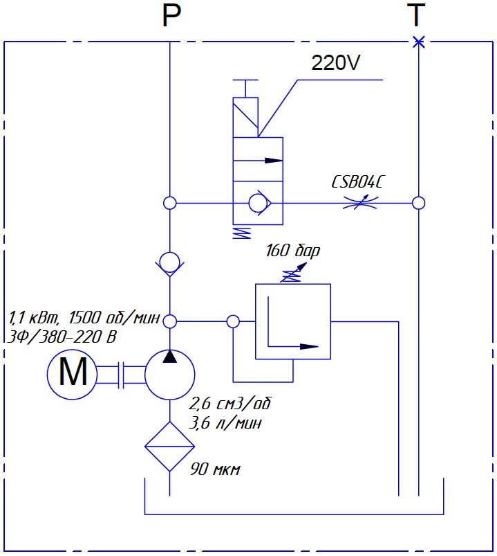 Принципиальная гидравлическая схема GP1.1-UB2.6/6-220V