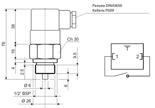 Габаритные размеры и схема подключения, T03 - термостат