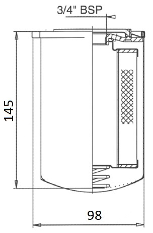 Габаритные и монтажные размеры фильтрующего картриджа CS05ANA