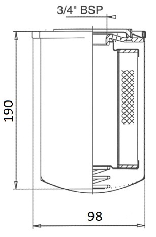 Габаритные и монтажные размеры фильтрующего картриджа CS06BNR