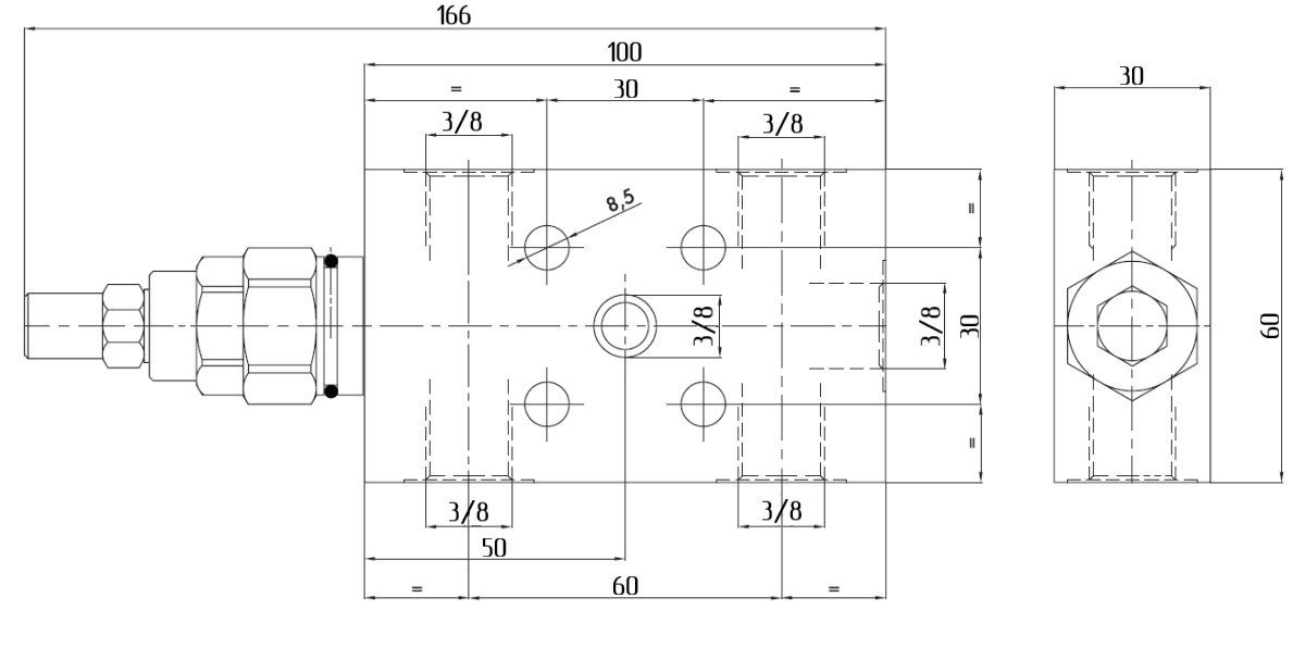 V0403-VBCD 3/8 SE FL CC - Тормозной клапан гидравлический, односторонний, G3/8" BSP, 1:4.5, 40 л/мин, 350 бар.
