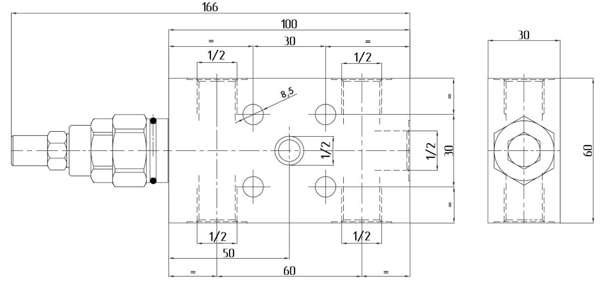 V0404-VBCD 1/2 SE FL CC - Тормозной клапан гидравлический, односторонний, G1/2" BSP, 1:4.5, 60 л/мин, 350 бар.