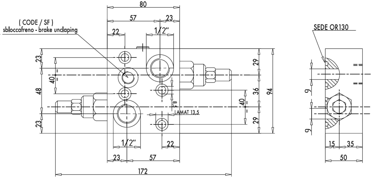 V0425-VBCDF 1/2 DE OMP-OMR — Подпорно-тормозной клапан, двусторонний, G1/2" BSP, 1:4.5, 50 л/мин, 350 бар.