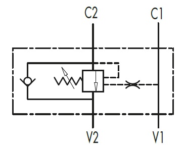 Гидравлическая схема обозначения V0382-VBCD 1/4 SE/A - Тормозной клапан гидравлический, односторонний, G1/4" BSP, 1:4.5, 20 л/мин, 350 бар.
