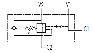 Гидравлическая схема обозначения V0400-VBCD 3/8 SE/FL - Тормозной клапан гидравлический, односторонний, G3/8" BSP, 1:4.5, 40 л/мин, 350 бар.