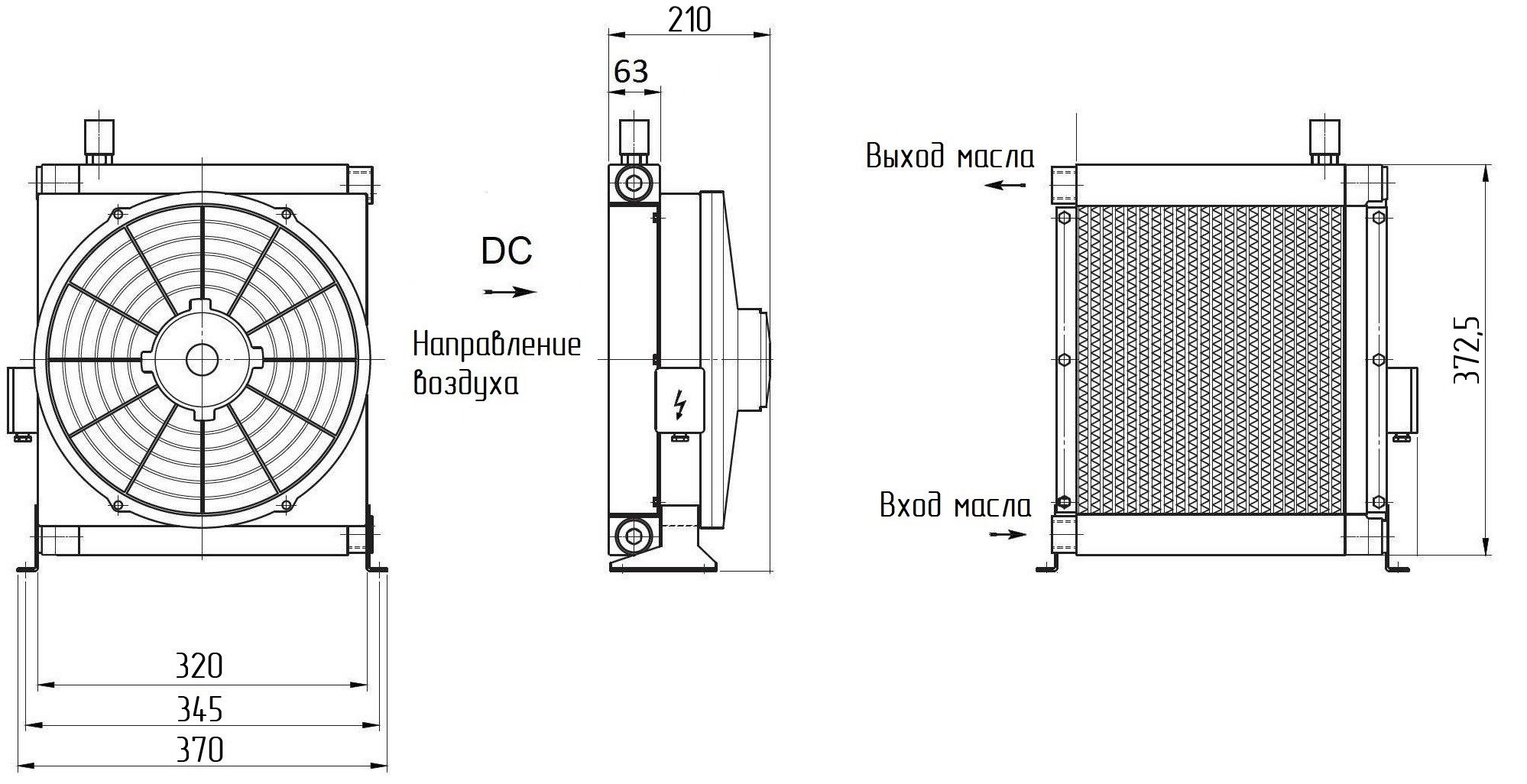 Габаритные размеры воздушно-масляного теплообменника BC250230VAC