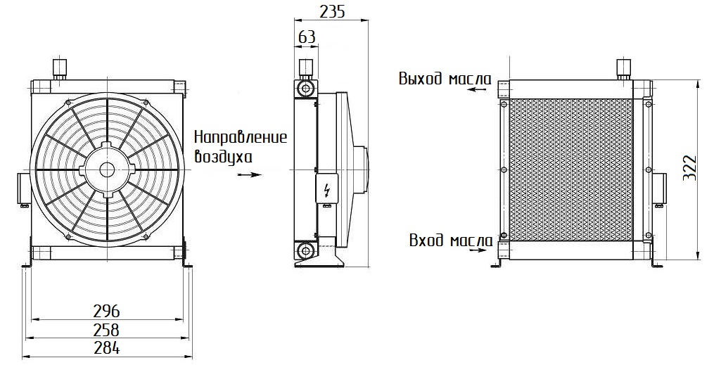 Габаритные размеры воздушно-масляного теплообменника INTER21024V