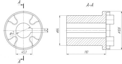 Габаритные размеры полумуфты ND108B