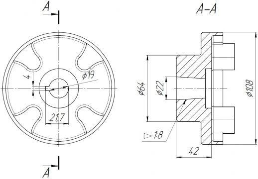 Габаритные размеры полумуфты ND108Q3U