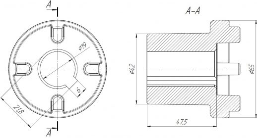 Габаритные размеры полумуфты ND65A