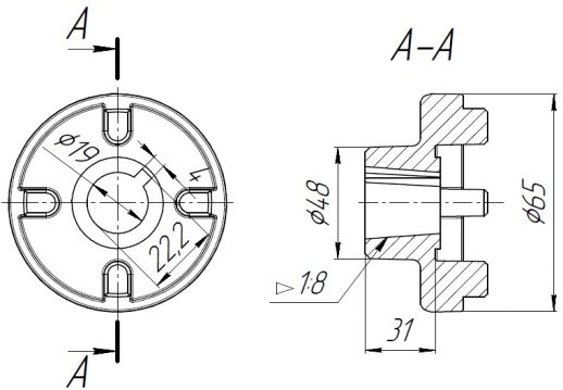 Габаритные размеры полумуфты ND65Q3U