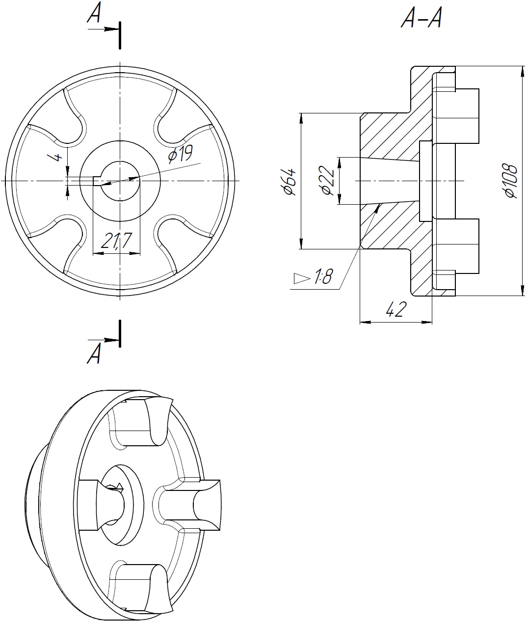 Габаритные размеры полумуфты ND108Q3U