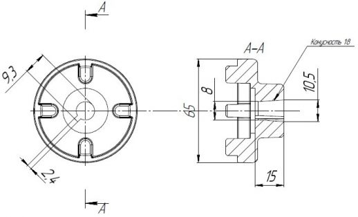 Габаритные размеры полумуфты ND65PU1P