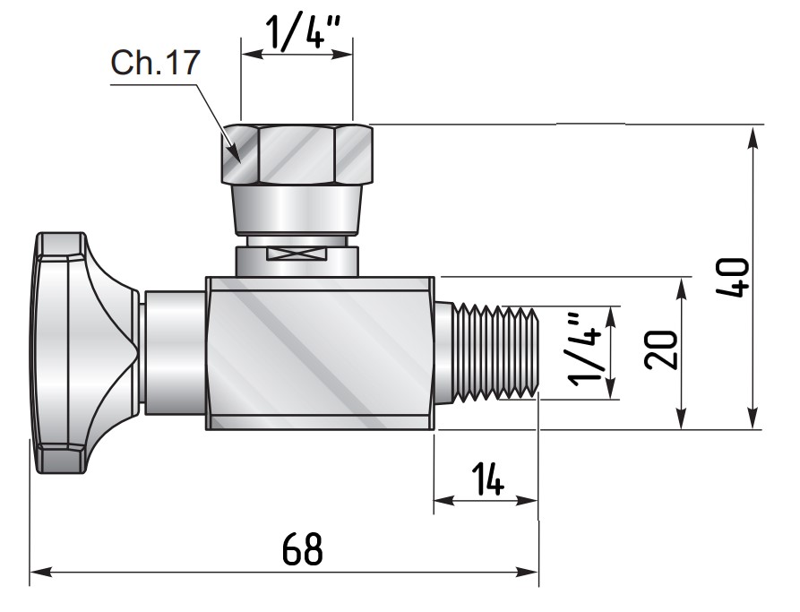 Габаритные размеры ES090ZL - кран манометра угловой 1/4" BSP-BSPT 400 бар