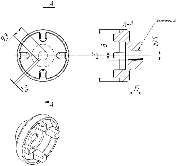 Габаритные размеры полумуфты ND65PU1P