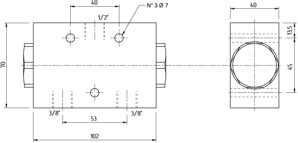 Габаритные размеры делителя потока V1026-DFL40-60